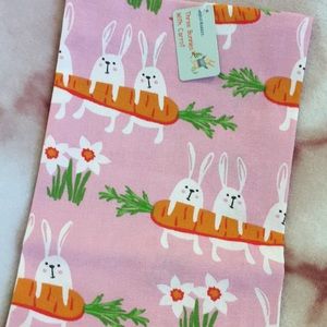 Bunnies With Carrots Pink Spring Garden Kitchen Towel NWT Cotton 20x28”